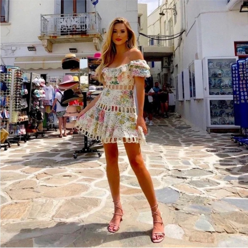 Zimmermann Heathers Off Shoulder Dress in Garden Floral - Picture 4 of 9